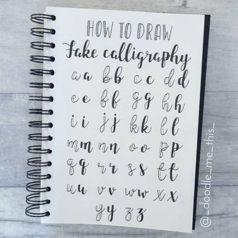 Alphabet Fake Calligraphy Fake Calligraphy Alphabet, Faux Calligraphy Alphabet, Fake Calligraphy, Lettering Guide, Bullet Journal Font, Journal Fonts, Typography Calligraphy, Faux Calligraphy, Hand Lettering Art