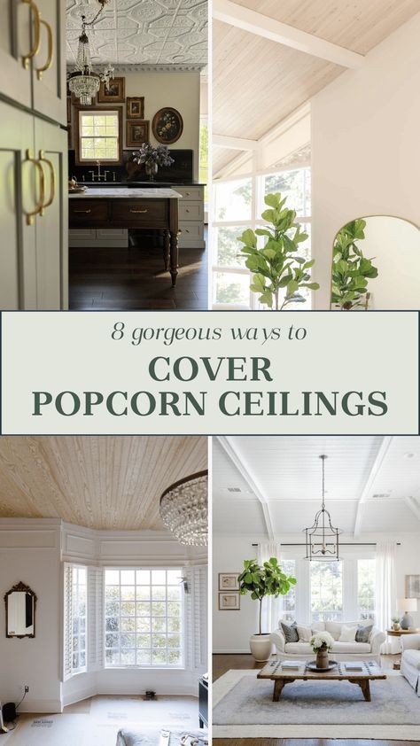 8 Genius Ways to Cover a Popcorn Ceiling Without Removing It Cover A Popcorn Ceiling, Painting Popcorn Ceiling, Popcorn Ceiling Makeover, Blesser House, How To Paint Laminate, Covering Popcorn Ceiling, Ceiling Covering, Removing Popcorn Ceiling, Beadboard Ceiling