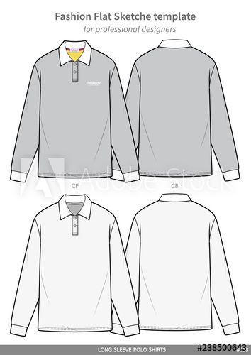 LONG SLEEVE POLO SHIRTS fashion flat technical drawing template Polo Technical Drawing, T Shirt Technical Drawing, Technical Sketch, Fashion Portfolio Layout, School Uniform Kids, Clothing Sketches, Flat Sketches, Fashion Portfolio, Uniform Fashion