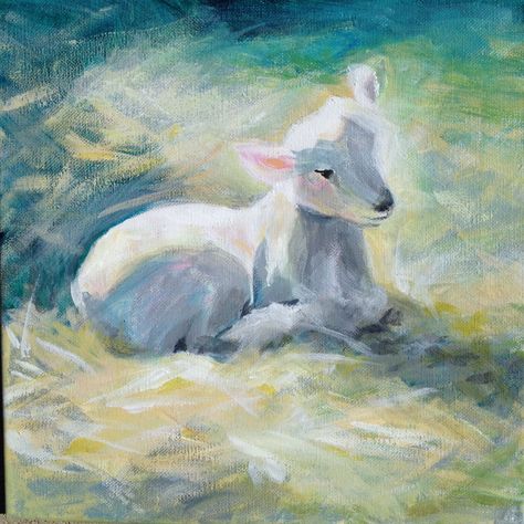 Lamb Acrylic Painting, Lamb Painting, Worthy Is The Lamb, Lion Lamb, Farm Animal Paintings, Sheep Drawing, Coffee Canvas, Animal Paintings Acrylic, Easter Paintings