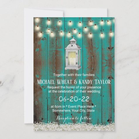 Rustic Lantern Teal Barn Country Floral Wedding Invitation | Zazzle.com Tiffany Blue Weddings, Teal Wedding Invitations, Pagan Wedding, String Lights Wedding, Rustic Lanterns, Country Floral, Teal Wedding, Turquoise Wedding, Floral Wedding Invitation