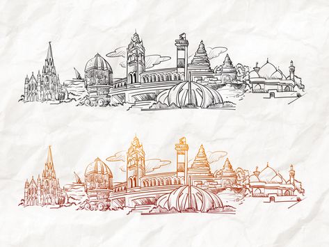 Chennai Drawing, Chennai Illustration, Madras City, City Outline, Beach Sketches, Brochure Ideas, Cartoon Coloring, Ap Studio Art, Procreate Drawing