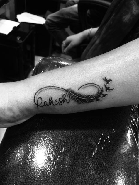 Feather with name tattoo Name Tattoo, Infinity Tattoo, Tattoos