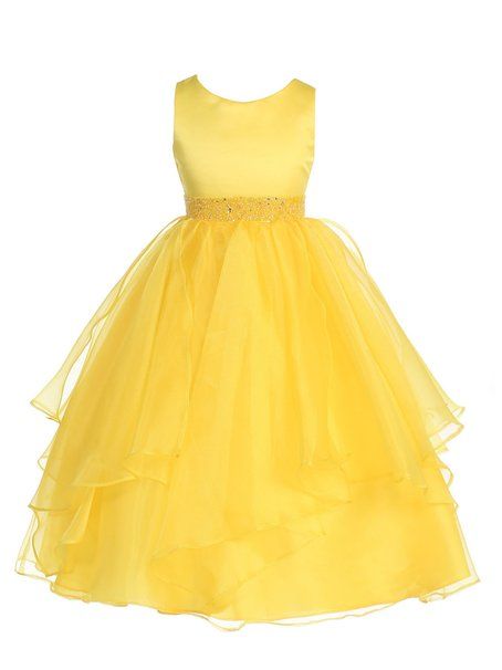 Amazon.com: Girls Chic Baby Asymmetric Ruffles Satin/Organza Flower Girl Dress: Clothing Yellow Gowns, Yellow Flower Girl Dresses, Organza Flower Girl Dress, Girls Yellow Dress, Satin Flower Girl Dress, Kids Lehenga, Organza Skirt, Organza Flowers, Girls Pageant Dresses