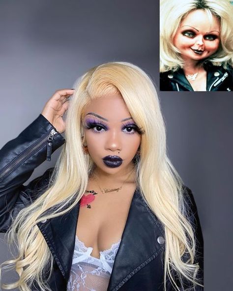 Jazmin on Instagram: "Chucky and Tiffany 🖤🔪 #blackwomenincostume 1. @thebrittanyshanice 2. @hausofjazzy 3. @miamilancosplay 4. @shardidthat 5. @jayviill 6. @wheelmypain 7. @damn.gena 8. @mayataughtyou 9. @tenpiecelemonpepper 10. @therealshyk #happyhalloween #halloween #blackcosplay #cosplayingwhileblack #spookyseason #spookyszn #costumeparty #halloween2022 #halloweek #chuckycosplay #chuckycostume #chuckymakeup #chuckyandtiffany #scarycostume #scarymovies #horrormovie #horrormovies #childsplay Bride Of Chucky Makeup Black Women, Bride Of Chucky Costume Black Woman, Chucky Wife Costume, Tiffany Costume Chucky, Tiffany Chucky Costume, Chucky Wife, Costumes For Black Women, Chucky And Tiffany Costume, Bride Of Chucky Makeup