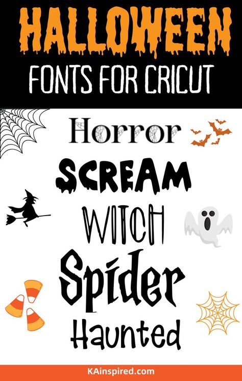 HALLOWEEN FONTS FOR CRICUT DESIGN SPACE Fall Cricut Projects, Cricut Halloween Projects, Fall Cricut, Fonts Cricut, Horror Scream, Halloween Spells, Spooky Svg, Halloween Decor Diy, Fonts For Cricut