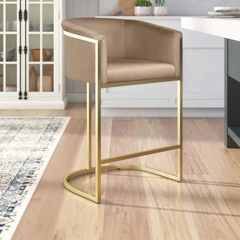 Everly Quinn Hani 27" Bar Stool & Reviews | Wayfair Velvet Stool, Counter Bar, Wayfair Furniture, Meridian Furniture, Bar Counter, Swivel Bar Stools, Kitchen Bar Stools, Menu Furniture, Everly Quinn