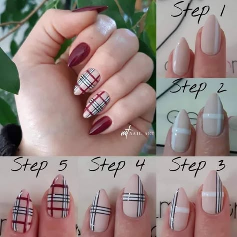 Nail Designs Burberry, Burberry Nails, Plaid Nail Designs, Plaid Nail Art, Nail Art Printer, Nail Designs Tutorial, Burberry Plaid, Plaid Nails, Blush Nails