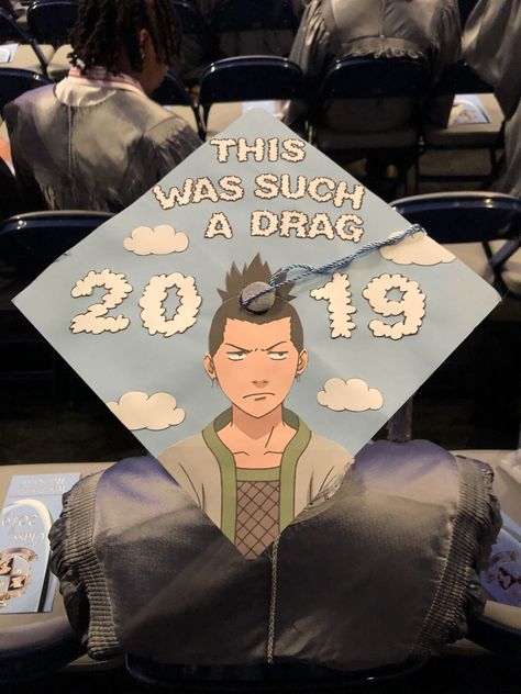 Graduation Cap Cartoon Designs, Graduation Cap Designs Naruto, Anime Themed Graduation Caps, Anime Cap Ideas For Graduation, Naruto Graduation Cap Ideas, Graduation Cap Anime Designs, Anime Cap Decoration Graduation, Hxh Graduation Cap, Attack On Titan Graduation Cap