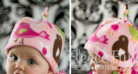 Pattern Review: Basic Hat with Top Knot Fleece Hat Tutorial, Easy Baby Sewing Patterns, Fleece Hat Pattern, Fleece Sewing Projects, Fleece Crafts, Fleece Projects, Fleece Hats, Hat Patterns Free, Sewing Fleece