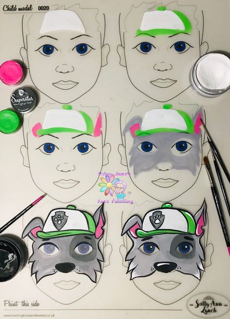 Rocky- Bitsa Paw Patrol Face Paint, Minnie Mouse Face Painting, Mouse Face Paint, Fox Face Paint, Superhero Face Painting, Animal Face Paintings, Face Painting Tips, Spiderman Face, Face Painting Tutorials