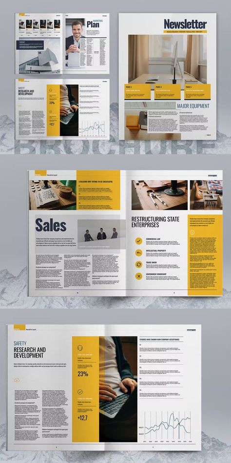 Business Newsletter Layout Template InDesign INDD & IDML. 12 unique pages. Newsletter Design Layout, Newsletter Design Templates, Newsletter Layout, Newsletter Inspiration, New Flyer, News Letter, Business Newsletter, Canvas Learning, Newsletter Design