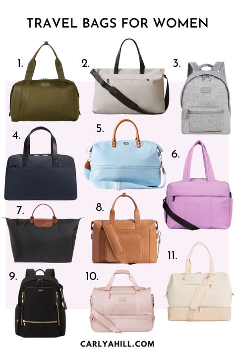 11 Travel Bags for Women Travel Totes For Women, Travel Handbags For Women, Work Travel Bag, Nyc Holidays, Best Travel Bags, Nyc Lifestyle, Lifestyle Influencer, Small Travel Bag, Luggage Trolley