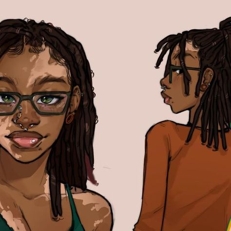 Potato Zay on Instagram: "Haven’t drawn Pepper in a while, here she is though!🍂🌿 - - - - #art #artist #drawing #digitalart #ipadpro #procreate #oc #ocart #explorepage #explore" Drawing Locs Natural Hair Art, Black Women Reference, Potato Zay, How To Draw Locs, Black Woman Art Drawings, Black Women Drawings, Dreadhead Art, Black People Drawings, Black Anime Women