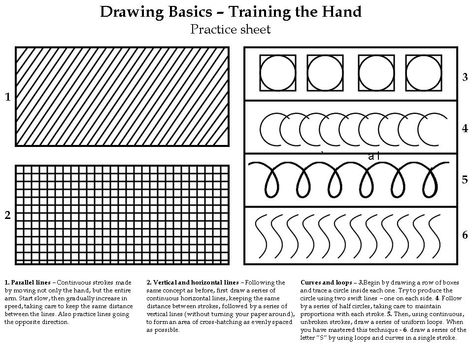 Click on this image to enlarge, then right click and select "Save As" to save to your computer. Practice Drawing Exercises, Art Practice Exercises, Drawing Training, Hand Practice, Quotes Creativity, Lines Tattoo, Drawing Basics, Beginner Drawing Lessons, Basic Sketching