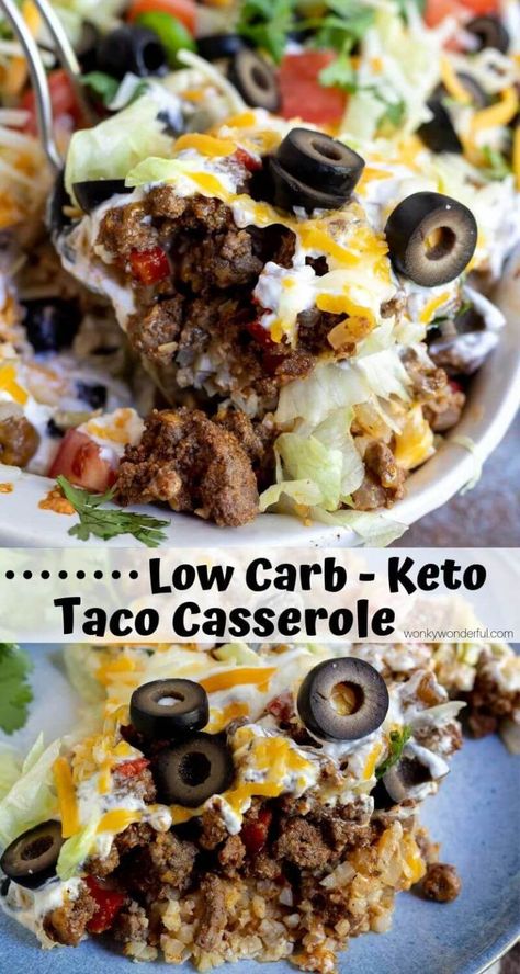 This Low Carb Taco Casserole Recipe is the perfect dinner idea for anyone trying to eat low carb or Keto. A satisfying meal that is quick, easy and nutritious. Make rice to serve on the side and this will be a family favorite weeknight dinner! #tacotuesday #tacorecipes #tacocasserole #ketorecipes- low carb califlower recipes - low carb recipies - recipes low carb - keto dinner - clean keto recipes Low Carb Califlower Recipes, Low Carb Taco Casserole, Keto Taco Casserole, Loaded Burger, Low Carb Taco, Cena Keto, Dinner Keto, Beautiful Breakfast, Low Carb Tacos