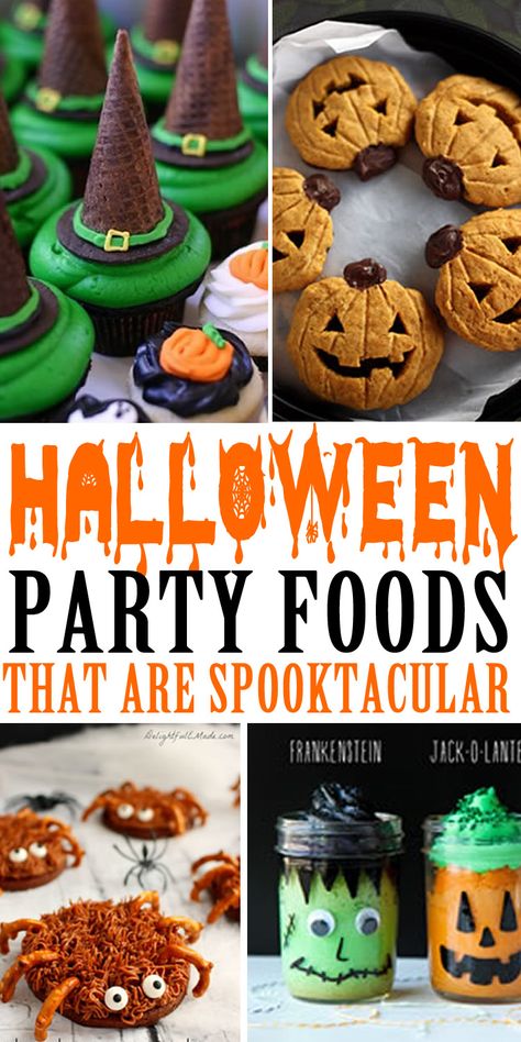 Halloween Party Serving Ideas, Halloween Block Party Food, Work Halloween Party Food, Halloween Food Names Ideas, Halloween Work Treats, Halloween Kid Party Food, Halloween Work Party Food, Halloween Party Food Ideas For Kids, Halloween Treats For Work