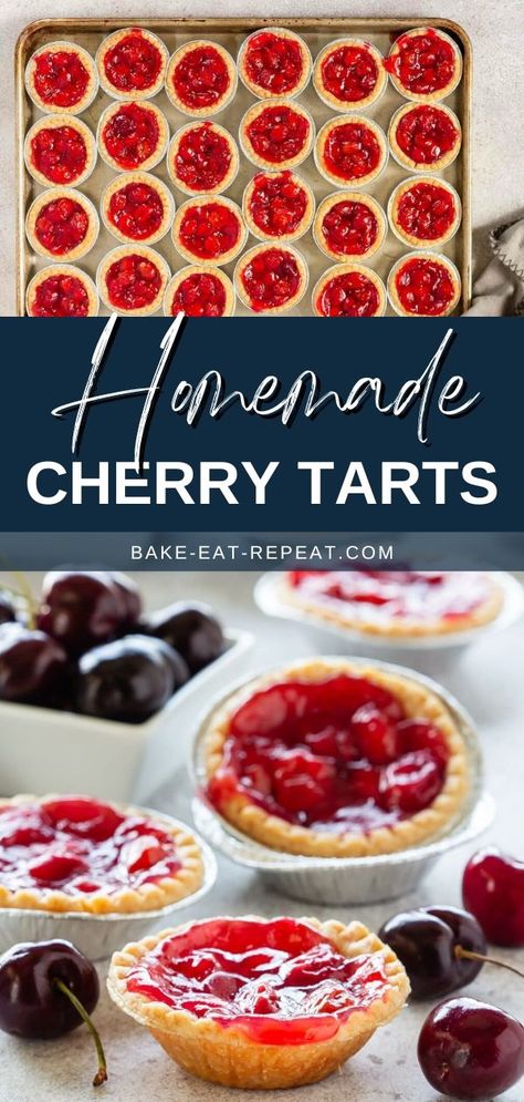 Homemade Cherry Tarts are a quicker and easier version of cherry pie. The cherries can be fresh or frozen, and you don’t need to thaw them first, as they are cooked down into a sauce before putting them in the tart shells. I usually use sour cherries for these tarts, but you can use sweet cherries instead if you prefer. Mini Cherry Tarts Recipe, Cherry Tarts Easy, Sour Cherry Tart, Fresh Cherry Recipes Easy, Cherry Tarts Recipe, Cherry Recipes Easy, Tart Cherry Recipes, Cherry Tart Recipe, Dried Cherry Recipes