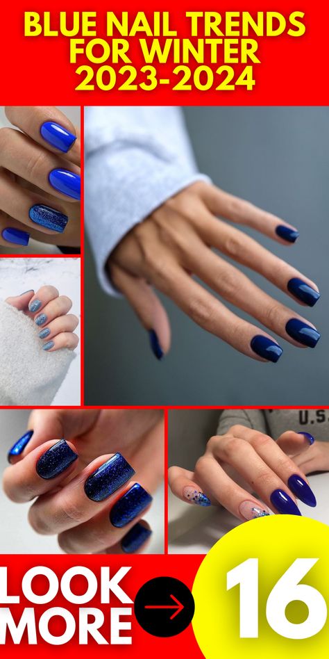 Make a bold statement this winter with blue nail trends for winter 2023 - 2024. Whether you choose gel or acrylic nails, these designs are perfect for embracing the season. From winter almond shapes to trending winter French tips, you have a range of options to showcase your style. Incorporate shades of white and navy to capture the essence of the cold weather and stay on-trend in 2023. Winter French Tips, Blue Nail Trends, Winter Blue Nails, Navy Nails Design, January Nail Colors, Nail Makeover, Almond Gel Nails, Navy Nails, Navy Blue Nails