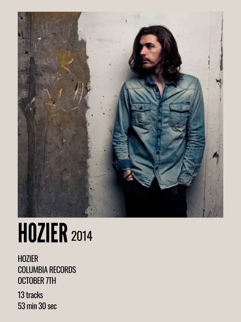 minimal aesthetic polaroid album poster for hozier's self titled debut album hozier Polaroid Album, Aesthetic Polaroid, Self Titled, Columbia Records, Minimal Aesthetic, Hozier, Debut Album, Music Poster, Album Covers