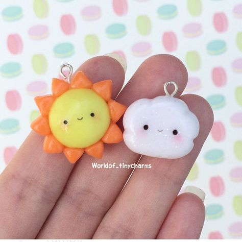 #kawaii #charms #polymer #clay #sun #cloud Polymer Clay Sun, Clay Sun, Tracksuit Shorts, Fimo Kawaii, Crea Fimo, Kawaii Charms, Women Knitting, Clay Crafts For Kids, Polymer Clay Kawaii