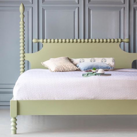 The Beautiful Bed Company on Instagram: “Ending the week on a high note with our Gwendoline Spindle Bed in @sherwinwilliams Clary Sage 😄” Painted Headboard Ideas, Spool Bed, Painted Headboard, Spindle Bed, Girls Room Design, Steel Bed Frame, Beautiful Bed, Steel Bed, Four Poster