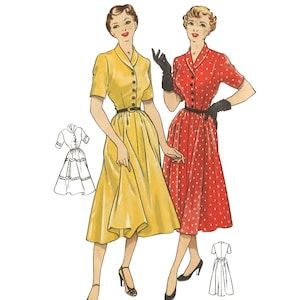 Tea Dress Pattern, Gloves Lace, Tea Dresses, Rockabilly Shirts, 1950s Sewing Patterns, Dresses By Pattern, Pretty Tea, Rolled Collar, Made Dress