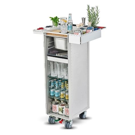 (1) Bordbar - Customisable Aeroplane Trolleys | Do Shop Aviation Decor, Gin Bar, Drinks Trolley, Small Bar, Mini Bars, Red Dot Design, Mobile Bar, German Design, Metal Drawers