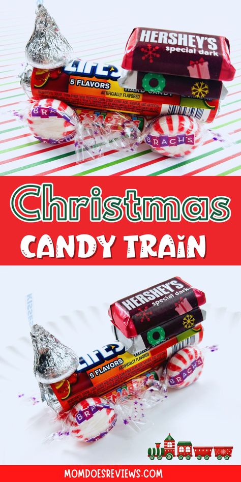 Make a Christmas Candy Train - Mom Does Reviews Christmas Candy Trains How To Make, Train Made Out Of Candy, Christmas Candy Trucks, Candy Train Craft, Christmas Candy Sleigh Diy, Santa Candy Sleigh, Candy Trains For Christmas, Christmas Train Craft, Candy Sleighs For Christmas Diy