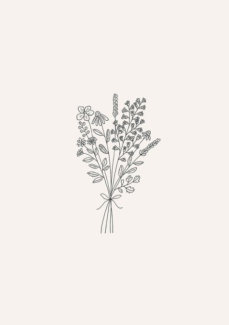 Botanical bunch of flowers illustration by UK illustrator Ryn Frank www.rynfrank... -  Botanical bunch of flowers illustration by UK illustrator Ryn Frank www.rynfrank.co.uk Bunch Of Wildflowers Tattoo, Bunch Flowers Tattoo, Flower Bunches Tattoo, Tattoo Bunch Of Flowers, Flower Bunch Tattoo Design, Bunch Of Flowers Illustration, Flower Bunch Drawings, Flower Bunch Tattoos, Bundle Of Flowers Tattoo