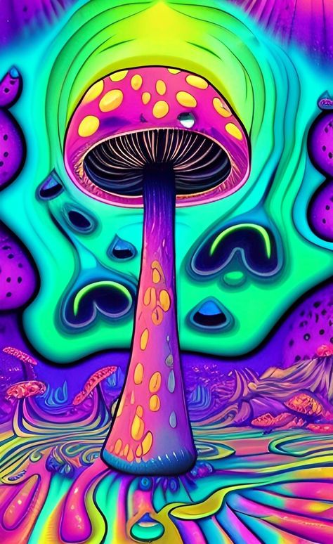 Mushroom Fantasy Aesthetic 🍄 Trippy Artificial Intelligence Art Wallpaper Mushroom Art Wallpaper, Shroom Drawings, Mushroom Illustrations, Aesthetic Trippy, Rainbow Mushroom, Mystic Art, Trippy Aesthetic, Mushroom Paint, Mushroom Wallpaper