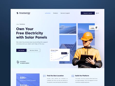 Solar Panel Landing Page UI by HighSolutions on Dribbble Solar Website Design Inspiration, Solar Panel Website Design, Solar Website, Energy Website, Solar Energy Design, Landing Ideas, Landing Page Ui, Saving App, Business Web Design