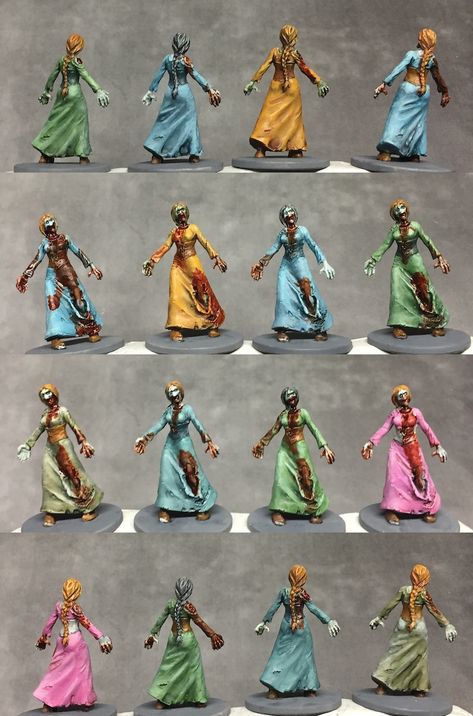 Zombicide Black Plague painted figures standard walkers - female with pigtail Zombicide Black Plague Painted, Zombicide Black Plague, Dungeons And Dragons Miniatures, Type Inspiration, Dnd Miniatures, Warhammer 40k Miniatures, Fantasy Miniatures, Miniature Model, Mini Paintings