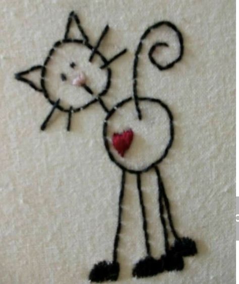 Embroidery Line Drawing, Small Embroidery Designs Simple, Cat Embroidery Simple, Doodle Embroidery, French Embroidery, Diy Embroidery Patterns, Basic Embroidery Stitches, Embroidery Stitches Tutorial, Hand Embroidery Projects