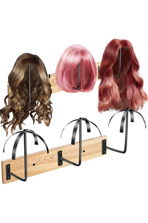 6 Pcs Hanging Wig Stand for Multiple Wigs, Wall Mounted Wig Hanger Rack, Wooden Wig Storage Organizer, Wig Holder for Multiple Wig Display, Styling, Storage,Tidy, Keep the Wig In Shape Cosplay Room, Wig Hanger, Wig Storage, Wig Holder, Wig Display, Wig Stand, Hanger Rack, Womens Wigs, Storage Organizer