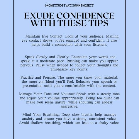 Speak Slowly, Speaking Tips, Public Speaking Tips, Money Motivation, Exude Confidence, School Related, The More You Know, Public Speaking, Self Improvement Tips