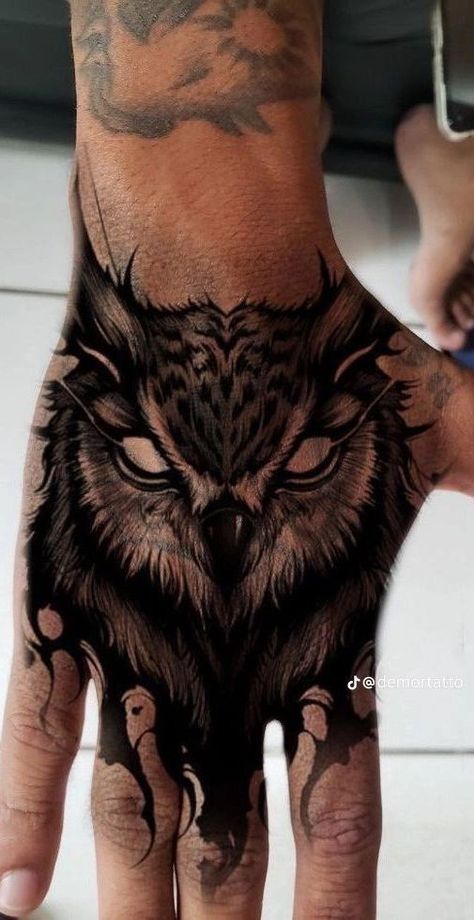 Dark Art Hand Tattoo, Owl Tatoos Men, Bat Tattoos Men, Cover Up Tattoos For Men Arm Sleeve, Men’s Around Knee Tattoo, Dark Hand Tattoos For Men, Hip Tattoos For Men, Hand Tattoos Cover Up, Men S Hand Tattoo