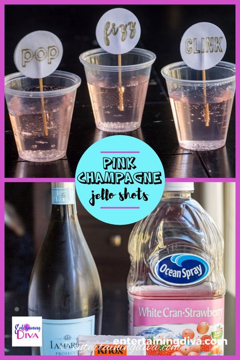 This pink champagne jello shots recipe is flavored with white cranberry strawberry juice which tastes great with sparkling wine. It's perfect for a New Year's Eve party, Valentine's Day or even a wedding. #entertainingdiva #jelloshots #champagne #cocktails #partyideas Bachelorette Party Jello Shots, Champagne Jello Shots Recipe, Blue Hawaiian Jello Shots, Pina Colada Jello Shots, Champagne Jello, Types Of Champagne, Champagne Jelly, Champagne Jello Shots, Best Jello Shots