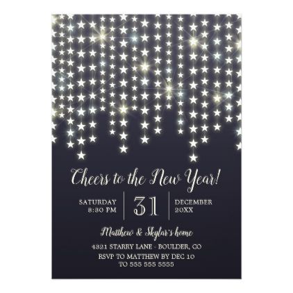 Star String Lights Dark Blue New Year's Party Card - elegant gifts gift ideas custom presents Midnight Wedding, Eid Moubarak, Bridal Shower Venues, Evening Wedding Invitations, Blue Bridal Shower Invitations, Dark Blue Wedding, Star String Lights, Ramadan Greetings, Blue Bridal Shower