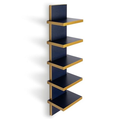 5 Tier Wall Shelves, Vertical Column Shelf Floating Storage Home Decor Organizer Tall Tower Design Utility Shelving Bedroom Living Room, Navy Blue+Gold Shelving Bedroom, Column Shelf, Living Room Navy Blue, Living Room Navy, Floating Storage, Shelf Floating, Tower Design, Wall Shelves, Blue Gold