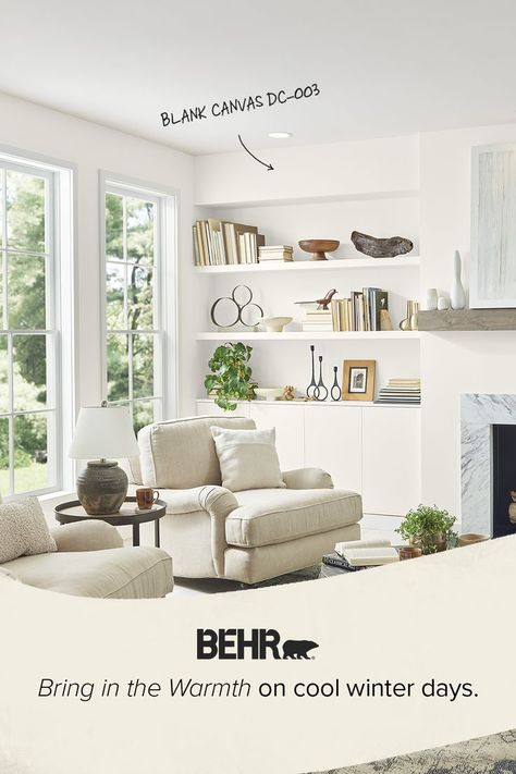 Blank Canvas’ cozy neutral hue adds a touch of comfort to any space. Behr Palette, Blank Canvas Paint Color, Blank Canvas Behr, Behr 2023, Behr Blank Canvas, Tan Paint Colors, Tan Paint, Family Room Remodel, Pink Paint Colors