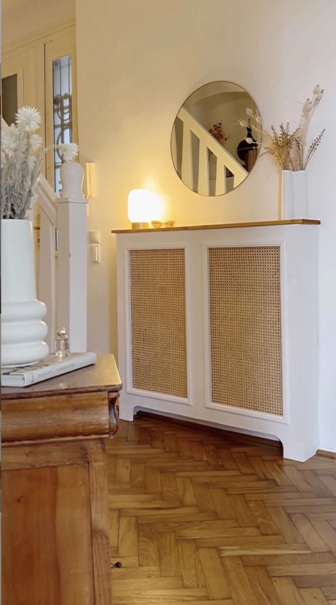 Electric Radiator Cover, Radiator Cover Ideas Nursery, Radiator Cover Table, Rattan Radiator Cover, Hallway Radiator Cover Decor, Radiator Makeover, French Style Sofa, Bar Counter Design, Parisian House