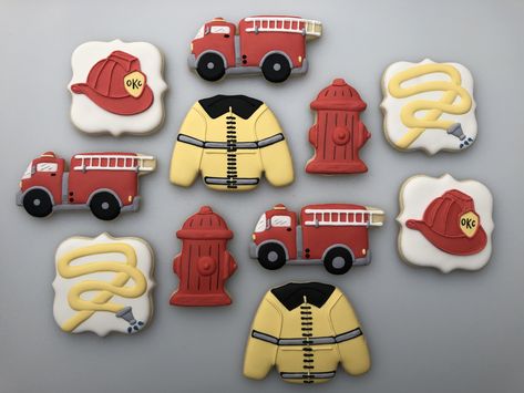 Fire fighter cookies Fire Fighter Cookies Decorated, Firetruck Cookies Decorated, Fireman Cookies Decorated, Fire Truck Cookies Decorated, Firefighter Cookies Decorated, Fire Truck Birthday Cookies, Fireman Cookies, Firefighter Cookies, Fire Cookies