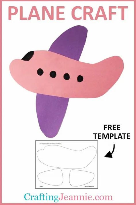 This Airplane Craft for kids is sure to be a hit! Make enough for the classroom, a party, preschool or scouts in just about 10 minutes! This plane craft is perfect for preschool, kindergarten and nursery school. Use the FREE PRINTABLE TEMPLATE to make a bunch of planes. #planecraft #airplane #preschoolcraft #vehiclecraft #tranporationcraft #CraftingJeannie Plane Preschool Activities, Airplane Art For Toddlers, Vehicle Crafts For Kids, Helicopter Craft Preschool, Airplane Activities For Preschoolers, Felt Vehicles, Air Transportation Crafts, Vehicle Activities, Andrea Art