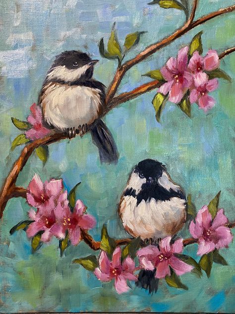 Birds With Flowers Drawing, Birds With Flowers Painting, Bird On A Branch Painting, Birds In A Tree Painting, Birds On Tree Painting, Bird In Tree Painting, Birds And Trees Painting, Paintings Of Birds And Flowers, Bird Flower Painting