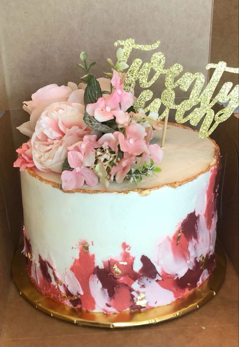 Burgundy Gold Cake, Grad Cakes, Crown Cake, Pink Birthday Cakes, Mom's Birthday, Gold Cake, Painted Cakes, 1st Birthday Cake, Pink Birthday