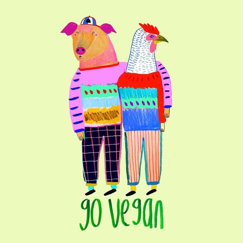 vegan art, vegan illustration, chicken, pig, animals, childrens illustration, artist, illustrator, vegan, advertising, food illustration - Ashley Percival Illustrator Vegan Advertising, Ashley Percival, Chicken Illustration, Vegan Art, Vegan Design, Illustration Art Kids, Protest Art, Character Design Girl, Vegan Inspiration