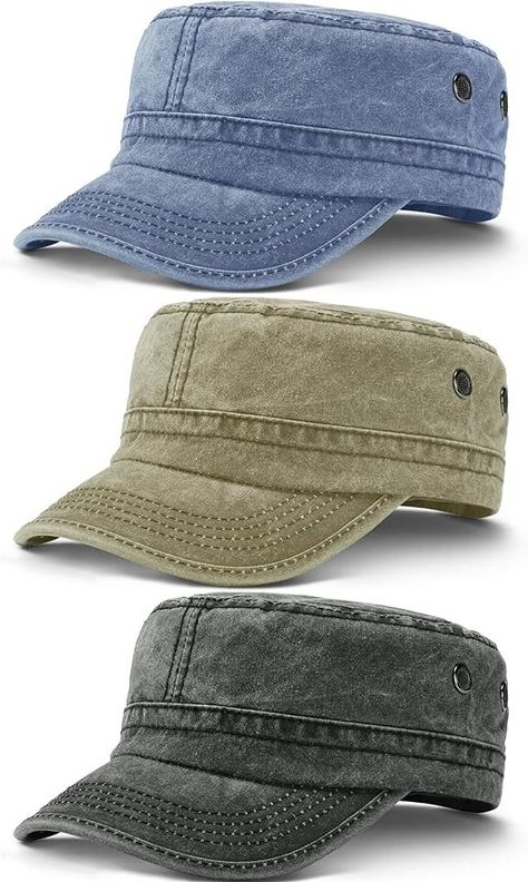 3 Pieces Cadet Army Caps Military Flat Top Caps Washed Cotton Cadet Cap Adjustable Military Style Hat Unisex Baseball Cap (Blue, Black, Army Green) at Amazon Men’s Clothing store Physical Training, Army Cap, Military Cap, Military Training, Black Army, Twill Weave, Long Periods, Military Style, Retro Color