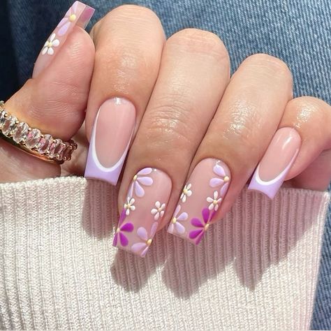 Trendy Nail Design, Fall Nail Designs, Types Of Nails, Nail Designs Summer, Purple Nails, Flower Nails, Wedding Nails, French Nails, Short Nails