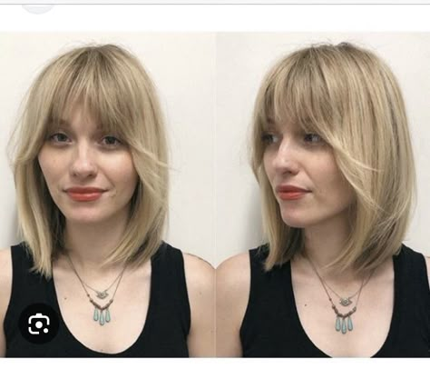 Long Fringe Fine Hair, Short Blonde Hair With Side Bangs, Long Bob Hairstyles For Thick Hair Bangs, Bob With Bangs For Fine Hair, Fringe For Fine Hair, Lob With Bangs Fine Hair, Medium Bob With Fringe, Straight Fine Hair Cuts, Bangs Or No Bangs